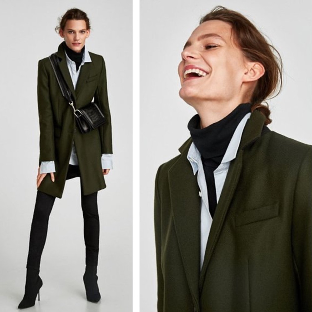Zara - Structured Wool Blend Pea Coat - Green - image 2